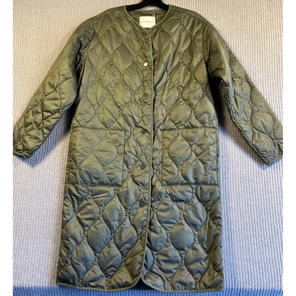Everlane Long Coat Women's S M Green Quilted Oversized Trench Kalamata NWT